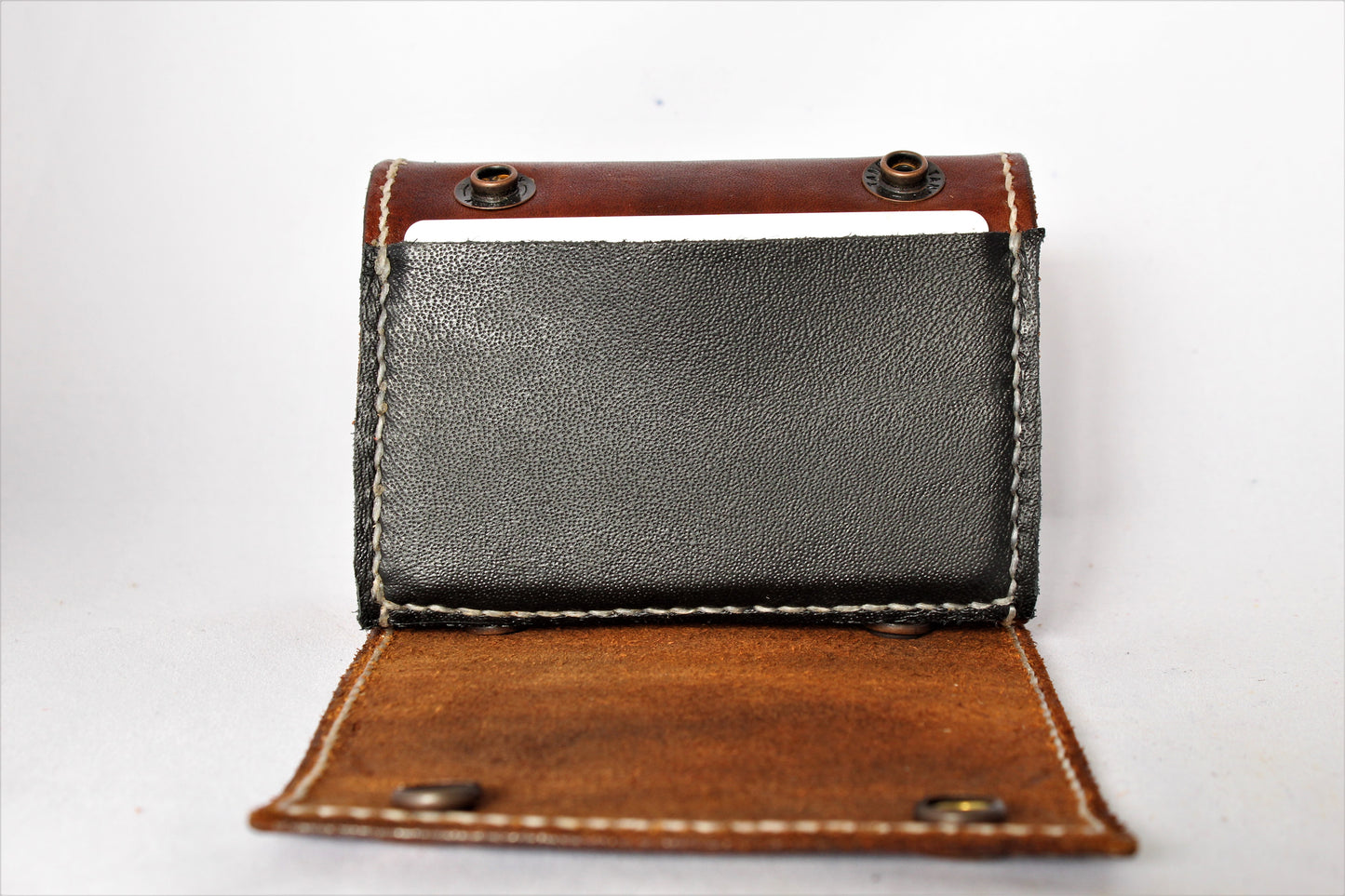 In Dark Brown | Matte Black Snaps | The Wearable Wallet